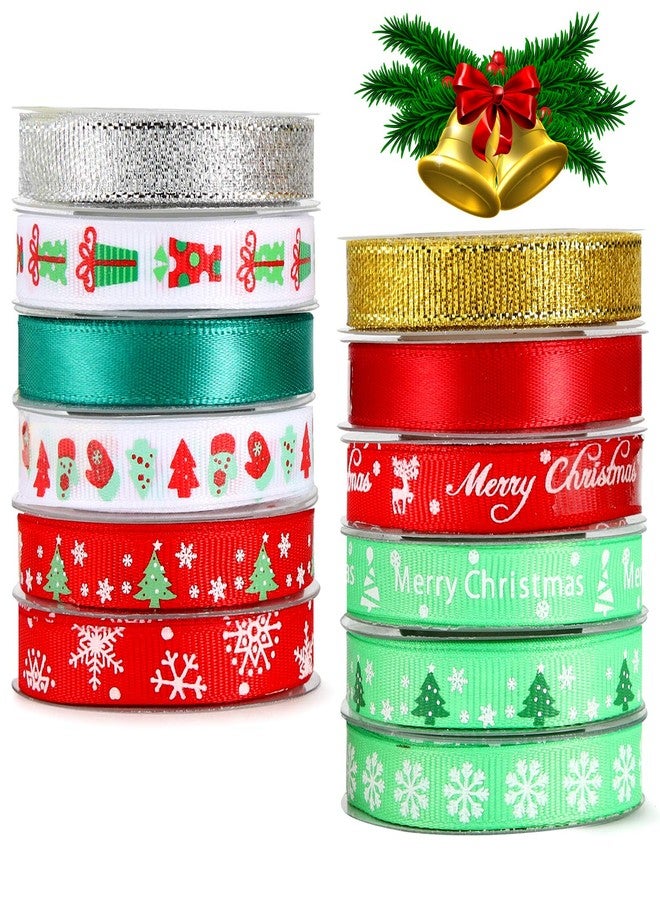 iefoah Christmas Ribbons for Gift Wrapping 60 Yards Grosgrain Ribbon Silver Gold Glitter Ribbon for Christmas Wreath Bows Ribbon Craft Decoration - Image 1